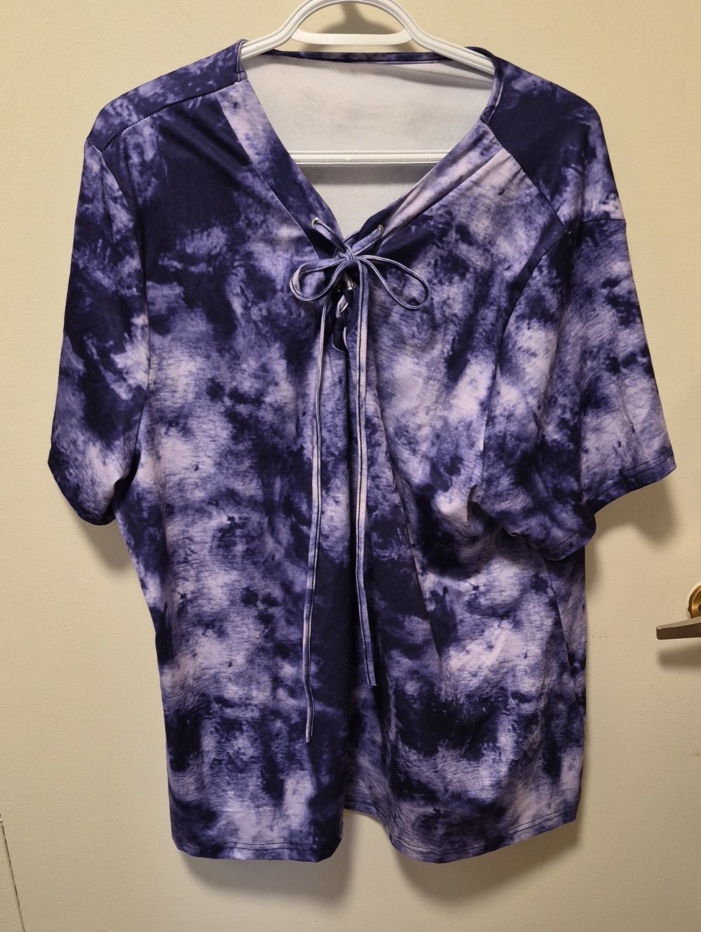 Purple Tie-Dye V-Neck Short Sleeve Top with Front Tie